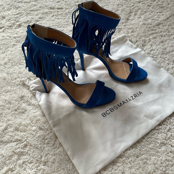 BCBG Blue Suede Fringe Heels Size 8.5 - Picture 3 of 4